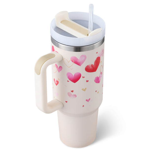 40 Oz Tumbler With Handle Straw Insulated, - Dailydrops24