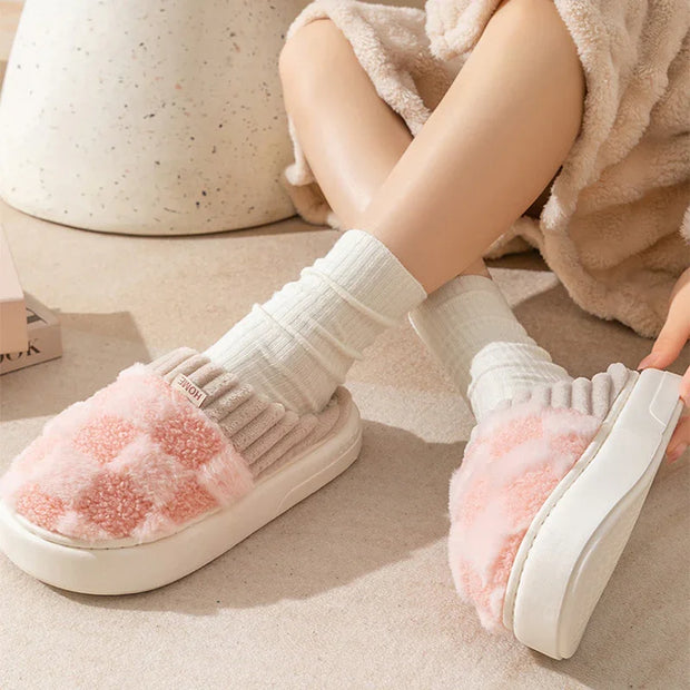 Plaid Plush Slippers - Dailydrops24