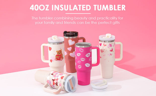 40 Oz Tumbler With Handle Straw Insulated, - Dailydrops24