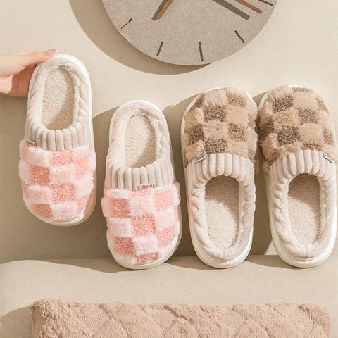 Plaid Plush Slippers - Dailydrops24