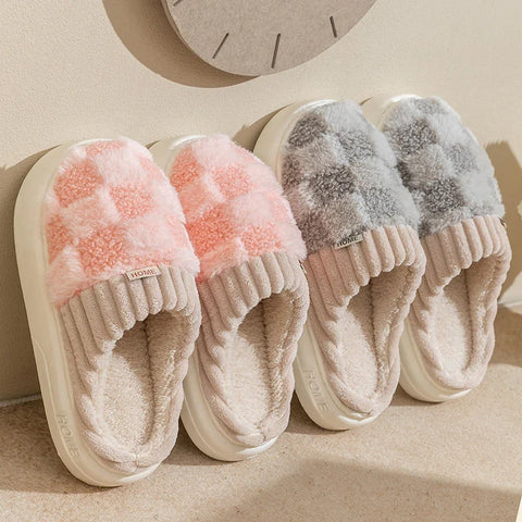 Plaid Plush Slippers - Dailydrops24